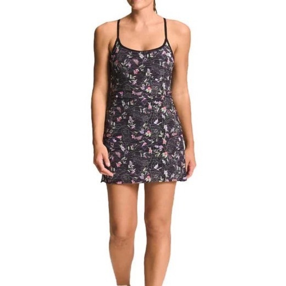 The North Face Arque‎ Hike Dress Black IWD Floral Print Racerback Mini Dress L